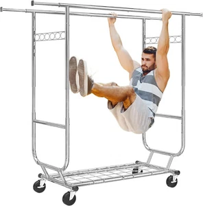 Large Rolling Garment Rack Heavy Duty Clothing Clothes Rack Chrome Wheels 600lbs - Picture 1 of 23