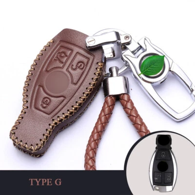 Real Leather Car Key Case Cover For Mercedes Benz W203 W220 C S E-Class GLC GLK Foto 1 de 4