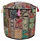22" Cotton Pouffe Foot Stool Indian Patchwork Ottoman Round Cover Throw Decor