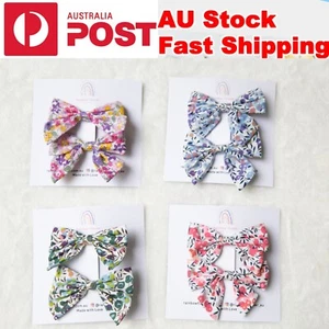 Set of 2, Floral toddler bow clips set, baby girl flower hair accessory gift - Picture 1 of 14