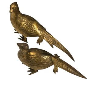 Vintage Mid Century Brass Pheasant Figurines Pair Bird Sculptures Home Decor - Picture 1 of 24
