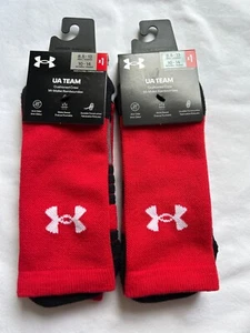 Under Armour UA Team Cushioned Crew Socks Red 2 Pair Size L 8.5-13/ WM 10-14 New - Picture 1 of 2