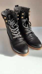Tommy Hilfiger stivaletti donna "TWOMAR2" stringati stile combattimento neri 8 1/2 - Foto 1 di 7
