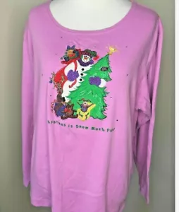Christmas Tree Shirt Snowman Womens Knit Top Long Sleeved Tee Large - Picture 1 of 8
