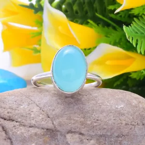 Azul Calcedonia Gema 925 Plata de Ley Handmade Anillo Todos los Tamaños Sc- 89 - Imagen 1 de 3