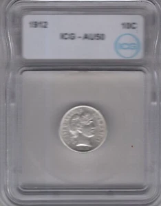1912 P BARBER DIME ICG CERTIFIED AU50 ORIGINAL & UNCLEANED - Picture 1 of 2