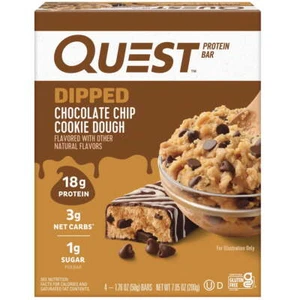 Quest Dipped Protein Bars, Low Sugar, High Protein, Chocolate Chip Cookie Dough - Picture 1 of 9