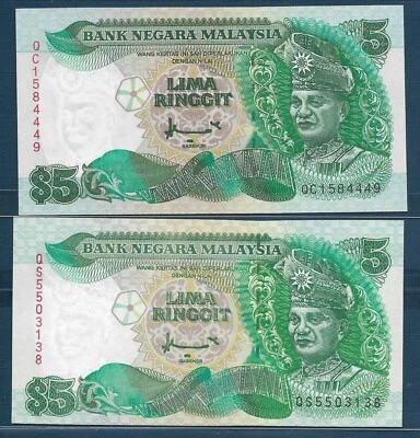 Malaysia 5 Ringgit 2 Pcs Lot, 1995 1998, P 35 35A, UNC - Image 1 of 2