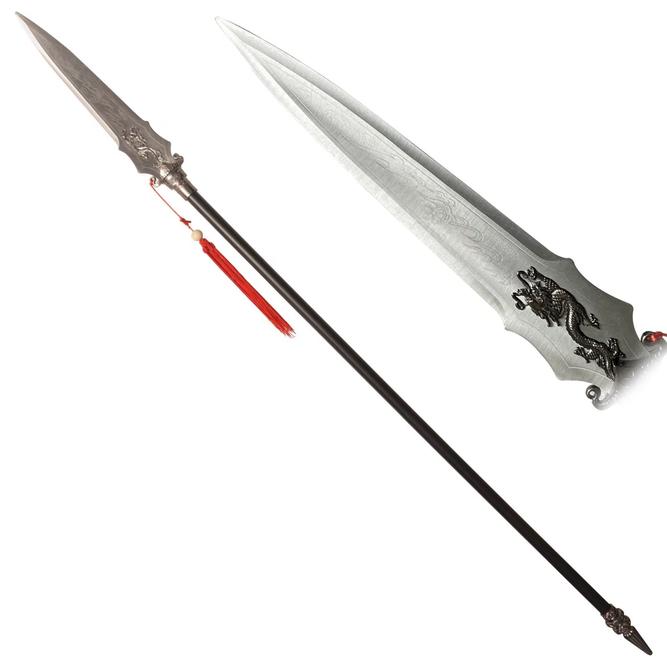 Metal spear carved with dragon pattern, 78.7 inches, for collection, performance - Image 1 of 4