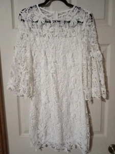 Bisou Bisou Michele Bohbot White Lace  Shift Dress SZ 2 Great For Wedding - Picture 1 of 4