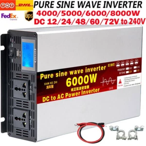 4000 W 5000 W 6000 W 8000 W convertitore onda sinusoidale puro da 12 V a 240 V USB LCD UK - Foto 1 di 28