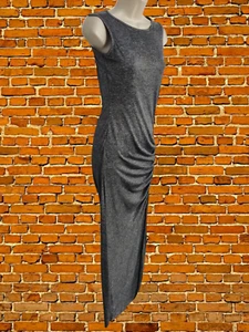 RIVER ISLAND SIZE UK 8 ROUND NECK BODYCON RUCHED DRESS GREY SLEEVELSS LONG MAXI - Picture 1 of 8
