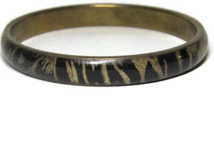 Vintage Bangle Bracelet Brass Resin Acrylic Animal Print - Picture 1 of 4