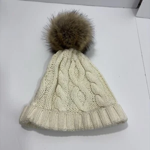 Lands' End Hat Pom Pom Ivory Cable Knit Size Medium/large - Picture 1 of 2