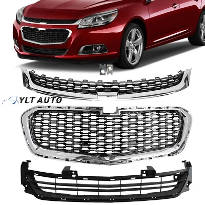 Fits 2014-2016 Chevrolet Malibu Front Upper Center Lower Grille Grill Set 3pcs - Image 1 of 4