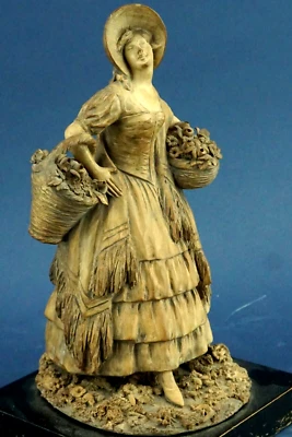 G. LAUNECK Scultura terracotta dama con fiori Liberty stile CACCIAPUOTI Fabris - Immagine 1 di 4