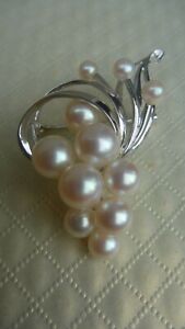 Signed Mikimoto Genuine 4-7mm 11 Akoya Pearls Sterling Pendant Pin Brooch 7.3 g