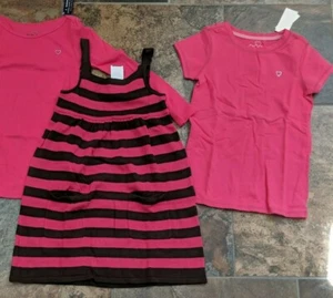 NWT Sz M 8 Gap Kids Pink Brown Stripe Tunic Sweater Dress T-Shirt Top Socks Set - Picture 1 of 3