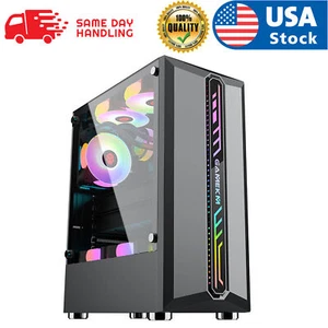 BLACK USB3.0 Mid-Tower PC Gaming Computer Case - Tempered Glass ATX Mid Tower - Picture 1 of 11