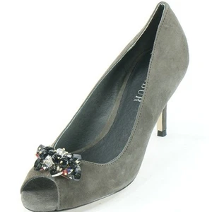 MENBUR 'Aeglos' ~ Gray Suede Rhinestone Peep Toe Pumps Heels 7 NEW $124 - Picture 1 of 3