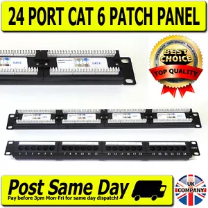 19” 1U 24 Port Way Cat 6 Ethernet RJ45 Patch Panel Network Rack Mount Hub Switch - Picture 1 of 1