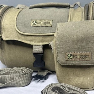 2 Vtg ECO TRONICS Army Green Canvas Camera Bags Large & Mini w/ Straps - Picture 1 of 14