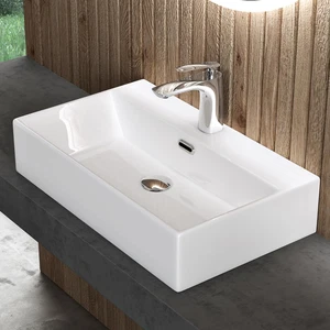 Lavabo Bagno in Ceramica Bianco Lucido 60X36X13 Cm – Lavabo Sospeso O Da Appoggi - Foto 1 di 12