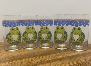 Lot of 5 Tienshan Frog Glasses Tall 6 inch Tumbler 16 oz Glassware Lily Pad - Picture 1 of 4