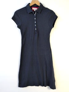 Tommy Jeans Polokleid L Navy Kurzarm Gerippt Vintage Y2K Logo Modest Fit - Bild 1 von 13