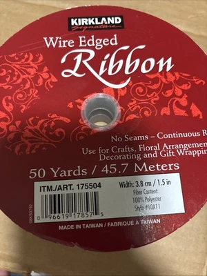 Wire Edged Christmas Bow Making Craft Ribbon 50 Yard Roll 1-1/2"  Wode Scalloped - Image 1 of 4