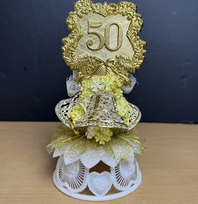 Vintage 50th Anniversary Wedding Cake Topper Bride and Groom Golden Anniversary - Image 1 of 4