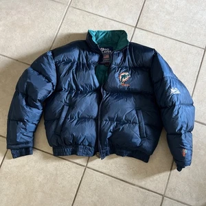 Vintage Pro Player MIAMI DOLPHINS Down Puffer Embroidered Logos Jacket Size 2XL - Picture 1 of 10