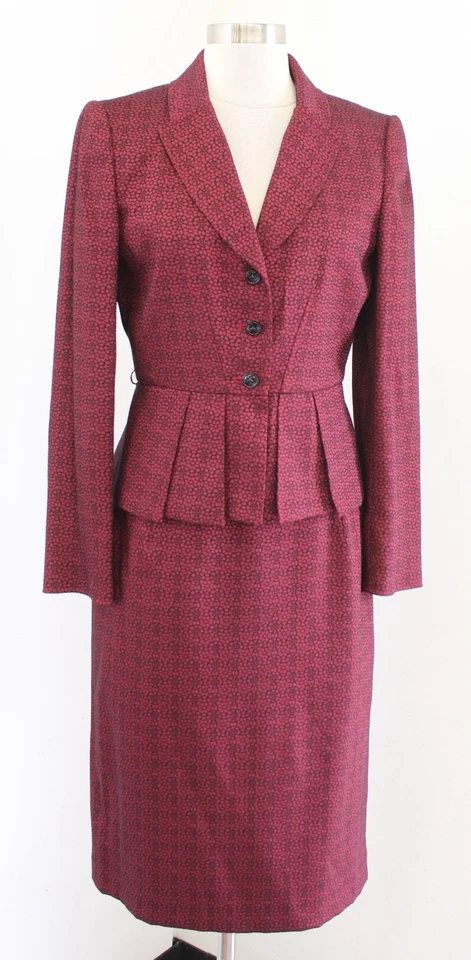 Tahari ASL Levine Red Black Geometric Floral Blazer & Skirt Suit Set Size 4 - Image 1 of 4