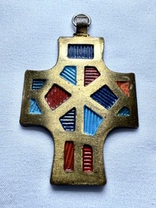 Vintage Terra Sancta Creations buntes Mosaik Emaille Kreuz Anhänger Israel - Bild 1 von 7
