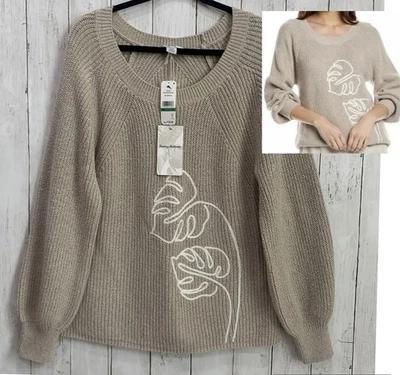 NWT Tommy Bahama Womens Breezy Beach Crew Pullover Sweater Large Cotton Beige - Image 1 of 4