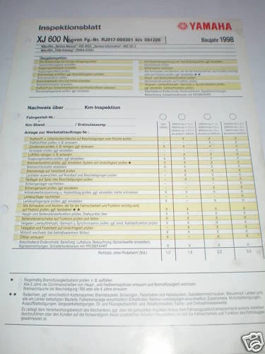 Inspektionsblatt/Servicio Datos Yamaha XJ 600N Tipo RJ01 - Desde 1998 - Imagen 1 de 1