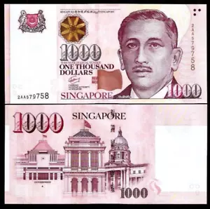 Singapore 1000 DOLLARS P-51 ND 1999-2018 AA 1st Prefix RARE UNC Singaporean NOTE - Picture 1 of 3