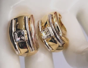 Half Partial Hoop Princess Cut Center Two Tone Professional Vtg Clip On Earrings - Bild 1 von 14