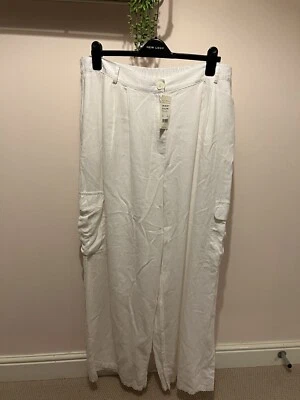 Womens New Look White Linen Trousers 20 NEW - Image 1 of 4