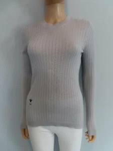 Christian Dior Light Gray Ribbed Striped Sweater Size F 38/US 6 - Picture 1 of 9