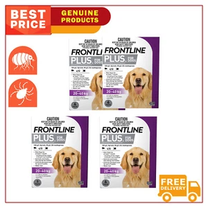Frontline Plus for Dogs 3,6,12 Pipettes 20 to 40 Kg Purple Flea Tick Preventive - Picture 1 of 5