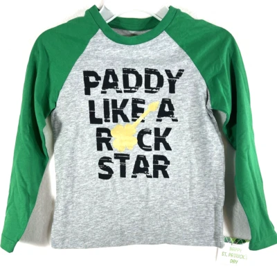 St. Patrick's Day PADDY LIKE A ROCK STAR LS Shirt Kid XS(5) Pullover Green NWT - Image 1 of 4