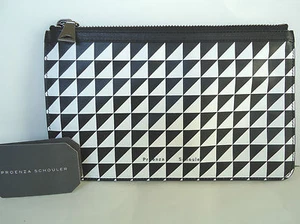 NEW $435 Proenza Schouler Small Zip Pouch Triangle Leather Black White Clutch - Picture 1 of 10