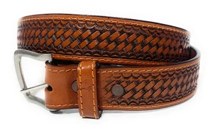 MEN'S HEAVY DUTY BASKET WEAVE WESTERN CASUAL OR WORK LEATHER BELT - Picture 1 of 10