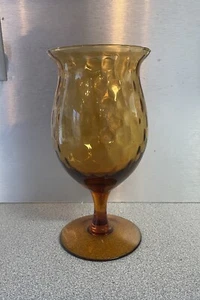 Vintage 8” Amber Glass Optic Honeycomb Pattern EMPOLI ITALY Pedestal Vase - Picture 1 of 7