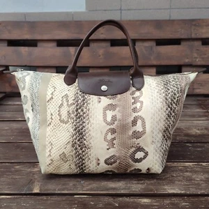 Longchamp Le Pliage Nylon Cream Python / Snake Print Medium Tote Shoulder Bag - Picture 1 of 24