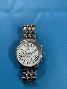 GENEVA SILVER METAL CHRONOGRAPH OVER SIZE,CRYSTALS WATCH-NEW - Picture 1 of 6