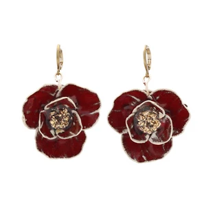 Handmade Fire Flower Porcelain 6 Leaf Medium Flower 1.5" Dangle Drop Earrings - Picture 1 of 5