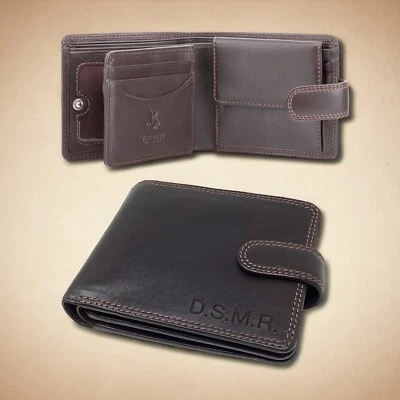 Personalised RFID Cash & Coin Brown Men's Leather Wallet Fathers Day Birthday - Image 1 of 4