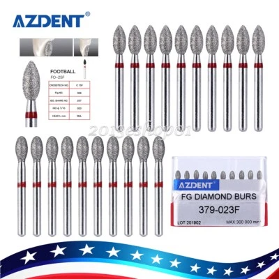AZDENT Dental FG Diamond Bur Football Shape Egg Fine Grit Red High Speed - Image 1 of 4